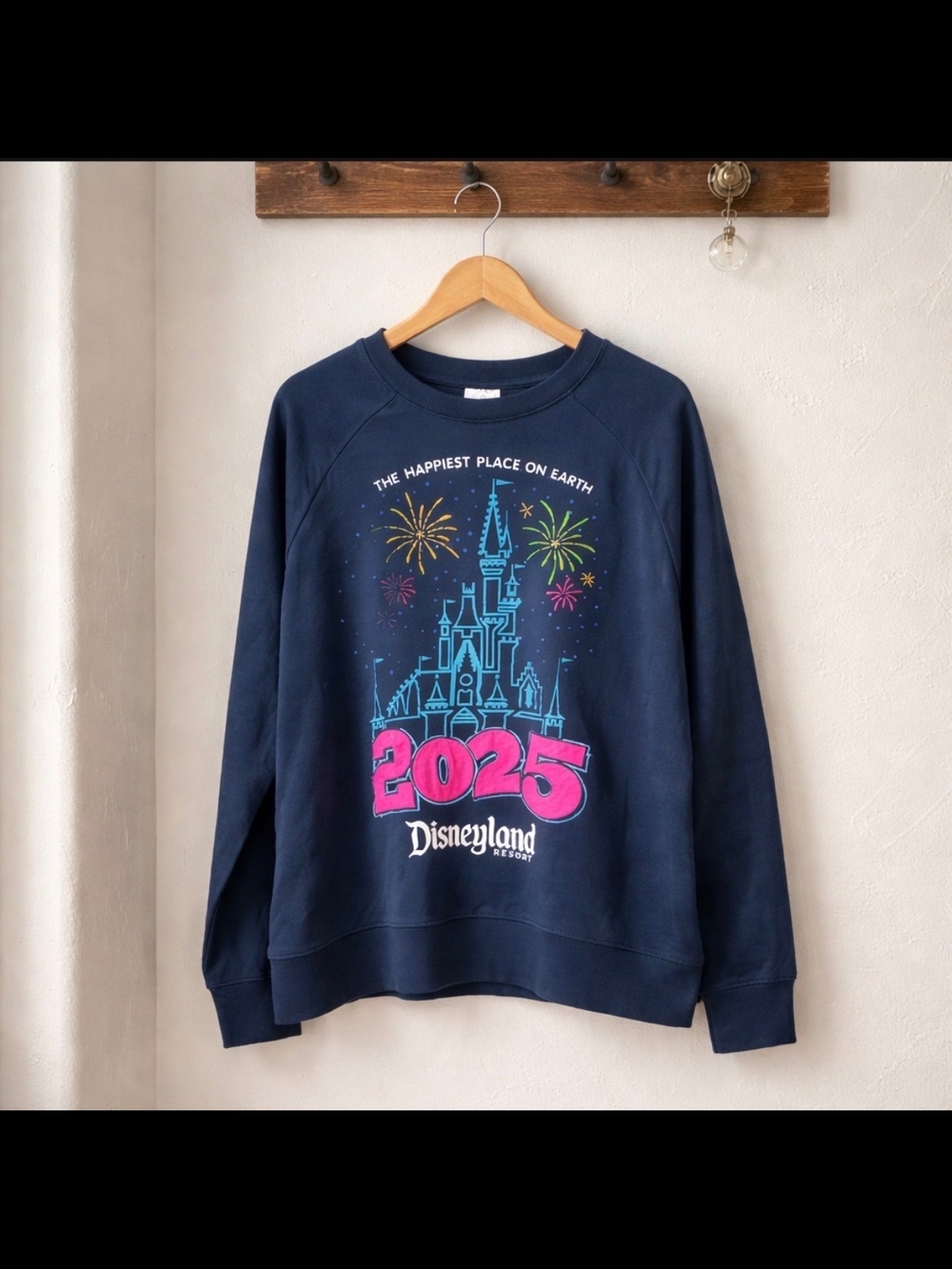 Disney Navy Crewneck Sweatshirt with Pink 2025 Castle Graphic